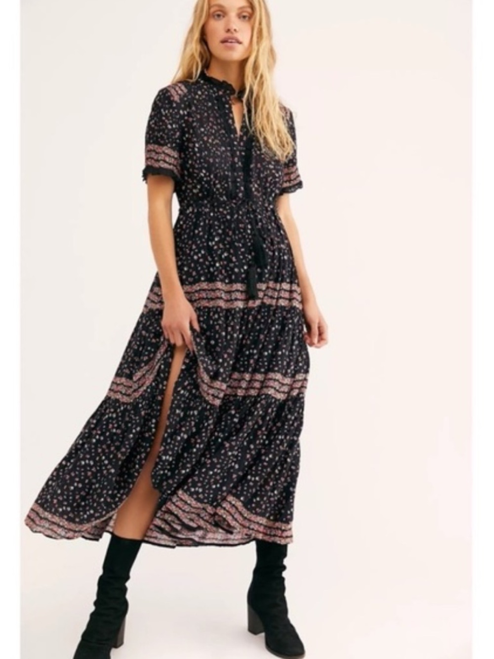 Free People Rare Feeling Black Midi Dress